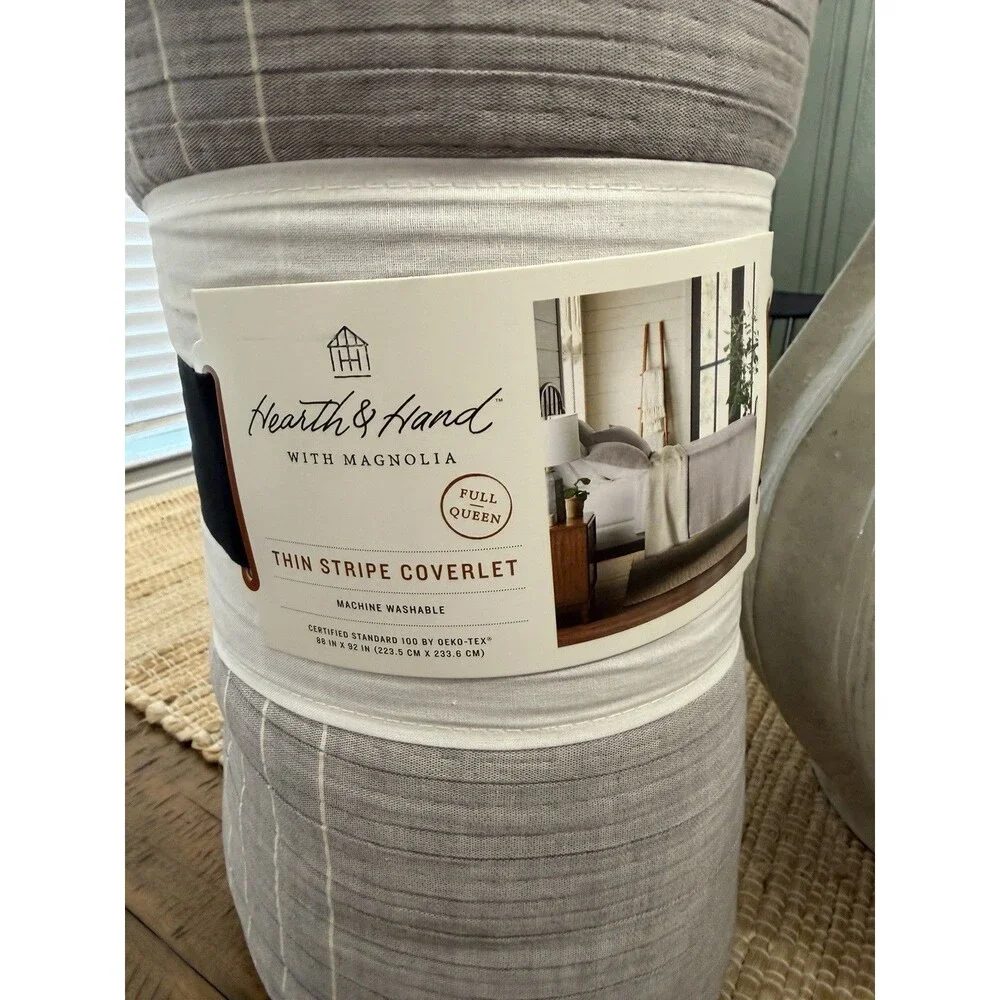 Full/Queen Microstripe Matelassé Coverlet Jet Gray - Hearth & Hand with Magnolia